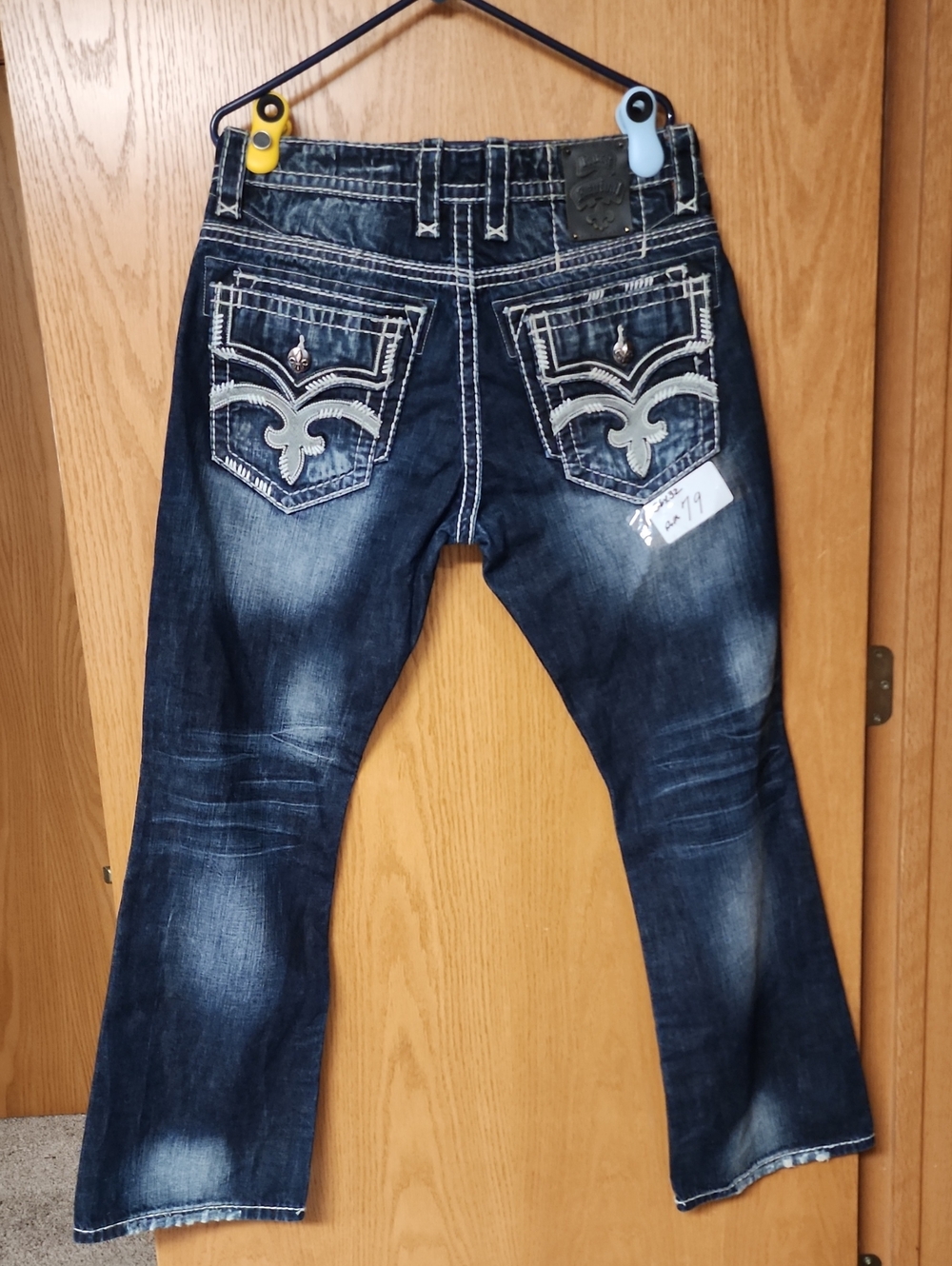 Rock revial Daren Men's  Embroidered Back Pocket Jeans 36x32 number 79 price fir